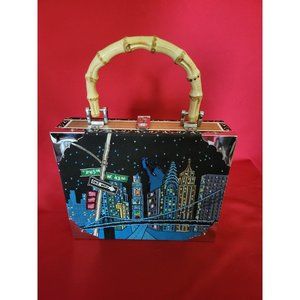 CIGAR BOX SATCHEL PURSE Bamboo Handle, Time Square New York City